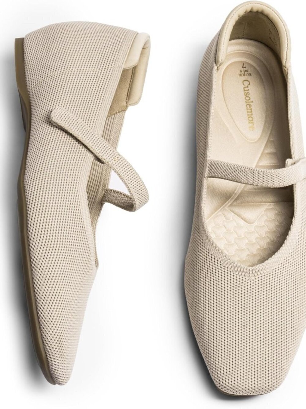 Women Nude Knit Square Toe Arch Support and Concealed Low Wedge Ballet Flats